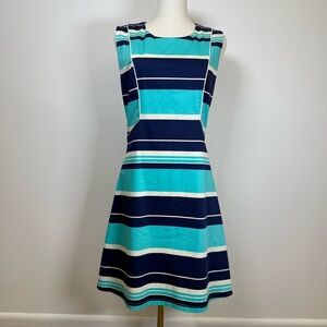 Julie Brown NYC Striped Sleeveless Fit And Flare Dress in Blue and White Size 8
